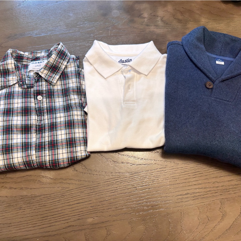 Boys Sweater and Shirts Set - Blue, Cream, Plaid